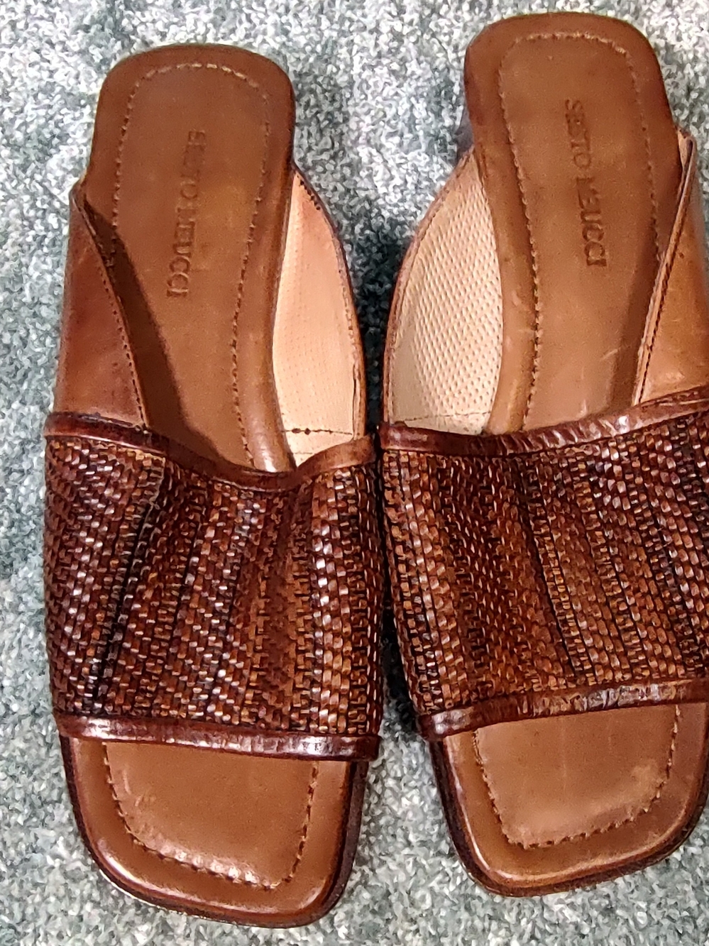 Sesto Meucci Brown Woven Leather Slide Mules Sz 6